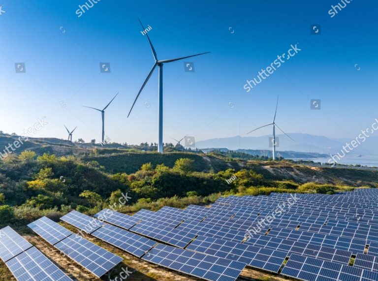 stock-photo-solar-panels-and-wind-power-generation-equipment-2376965229